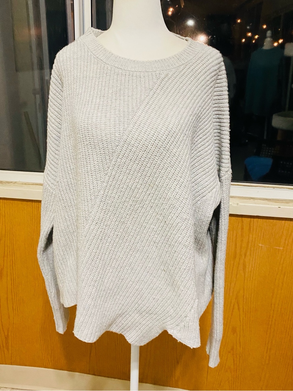 White + Warren Gray Textured Knit Sweater Size L Wool Blend